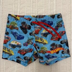 H&M Boys Blue Hot Wheels Swim Trunks with Red Drawstring